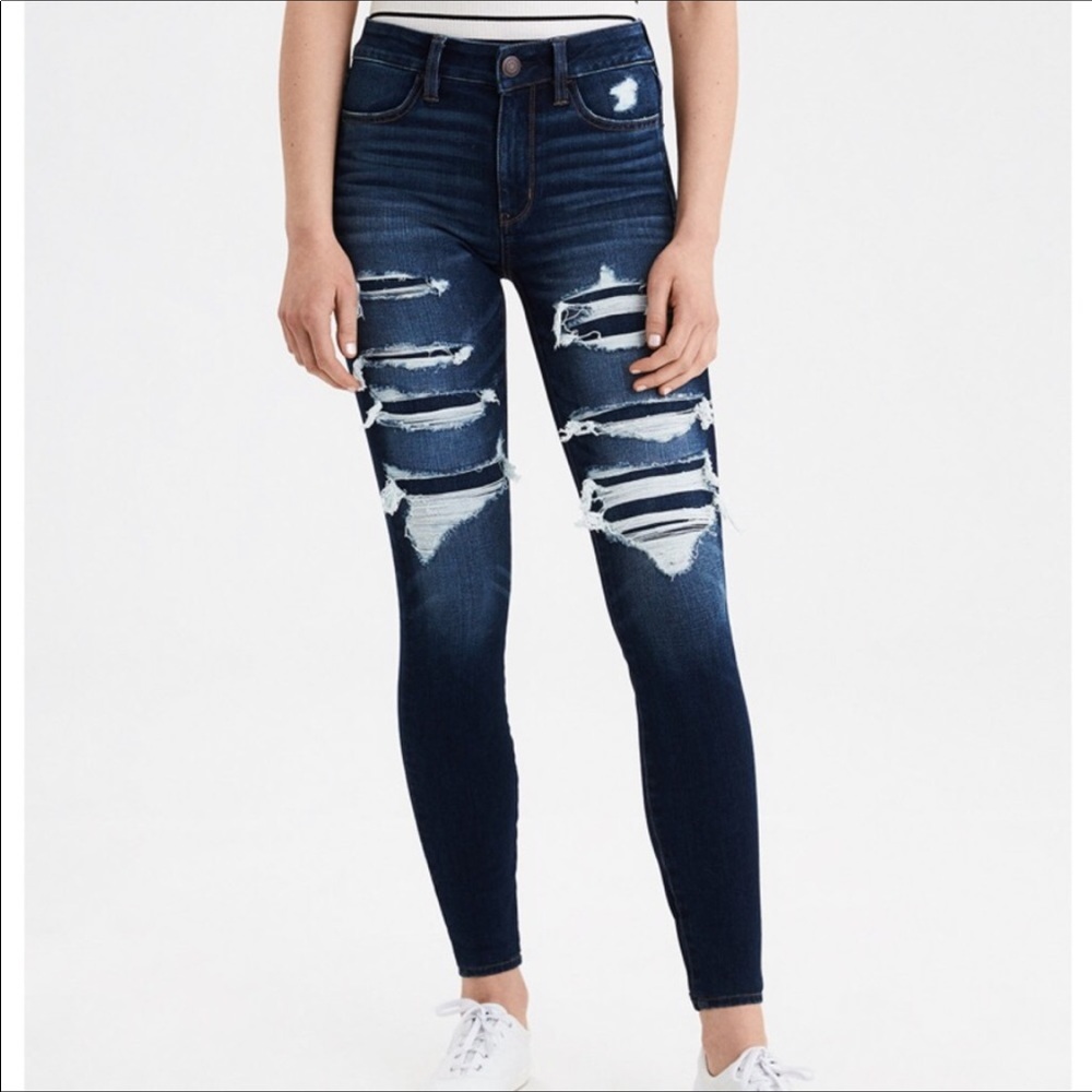 American Eagle Destroyed Hi-Rise Dark Wash Jegging Size 2 Short